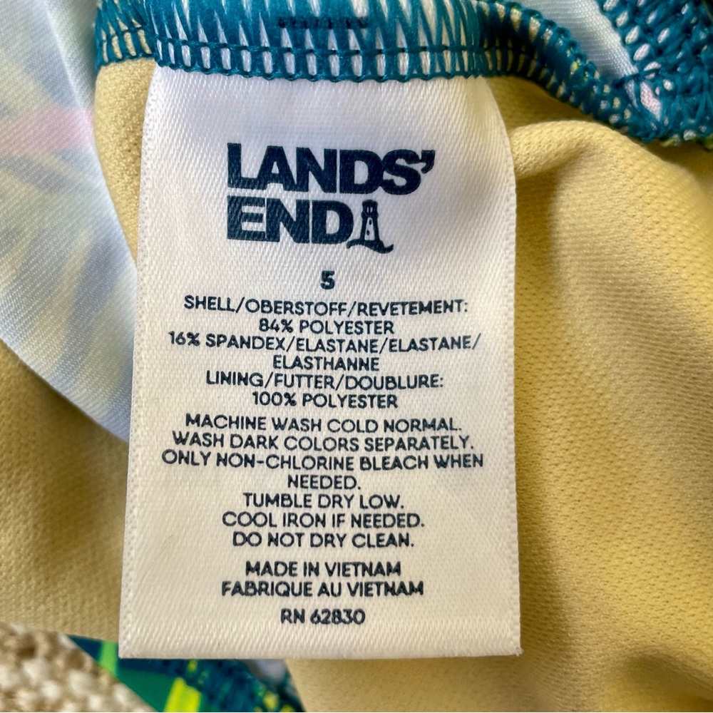 Lands' End One Piece Green and Yellow Swimsuit with Tropical Print Sz 5 - Picture 4 of 7